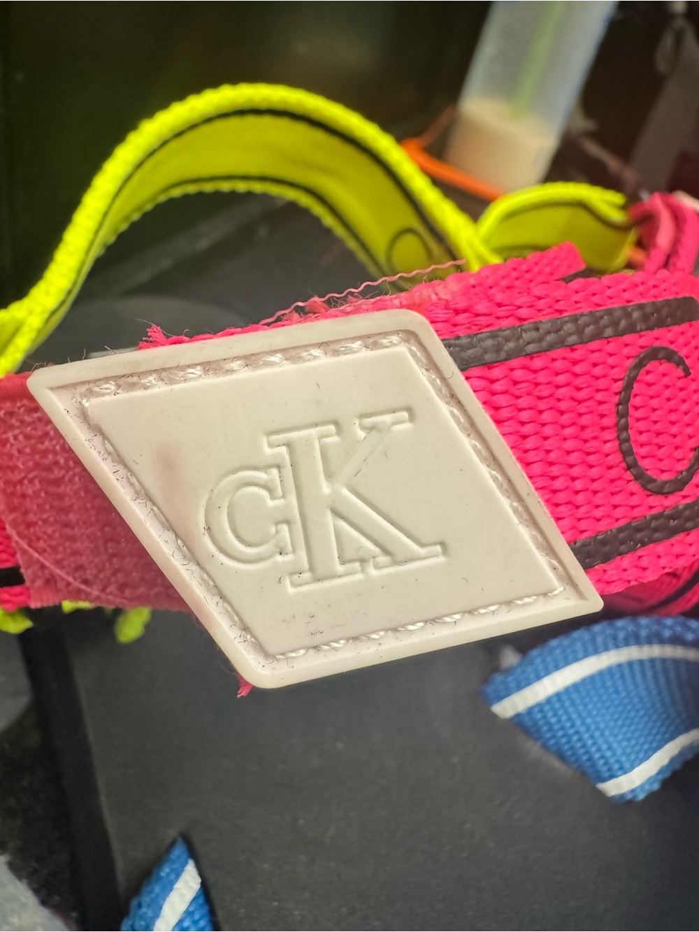 Calvin Klein Logo Strap Sandals Blue, Pink, Neon Yellow Size 8.5 - New - Picture 8 of 11